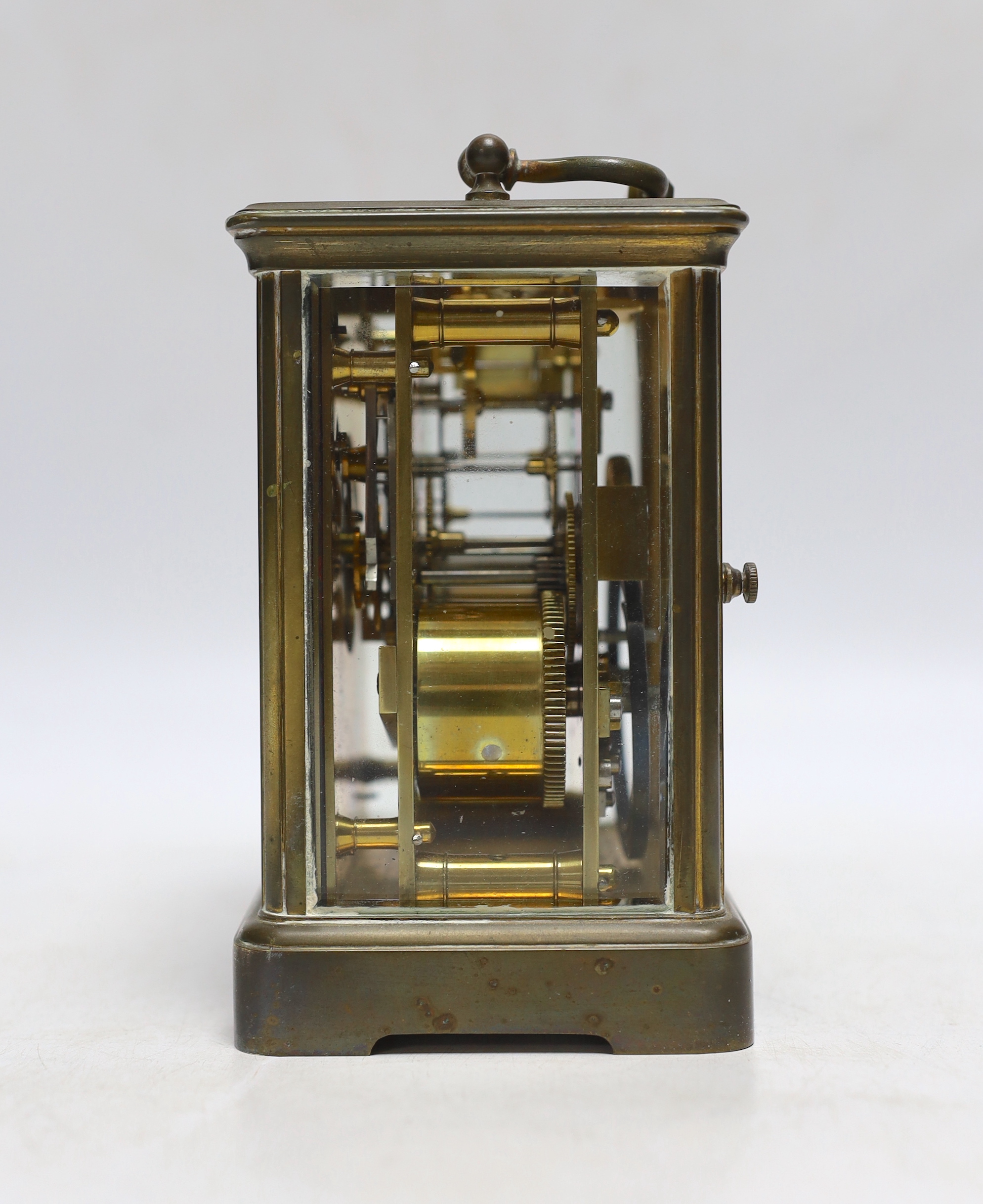 A 19th century French brass carriage clock with repeater, 17cm high